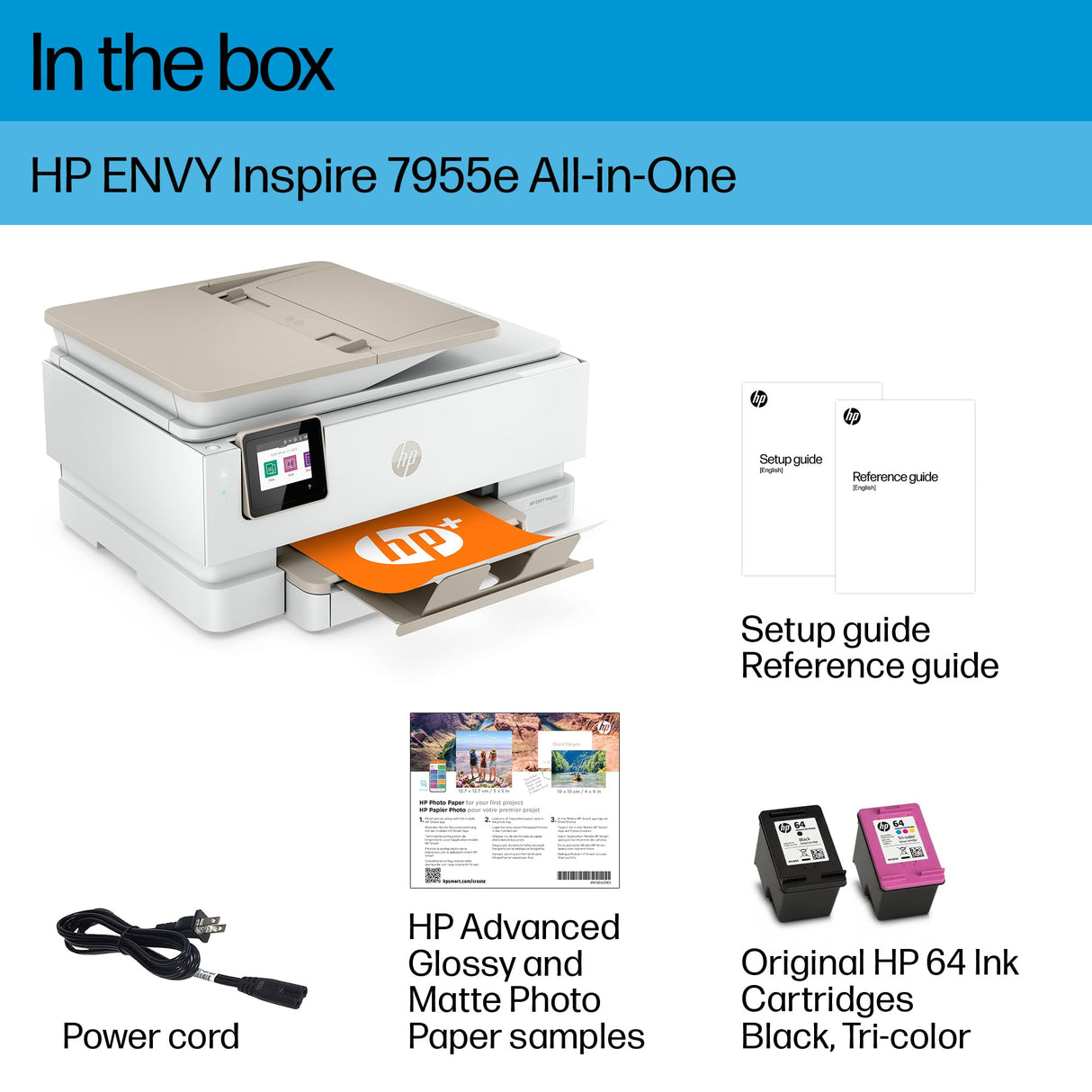 HP ENVY Inspire 7955e Wireless Color Inkjet Printer, Print, scan, copy, Easy setup, Mobile printing, Best-for home, Instant Ink with HP+,White HP