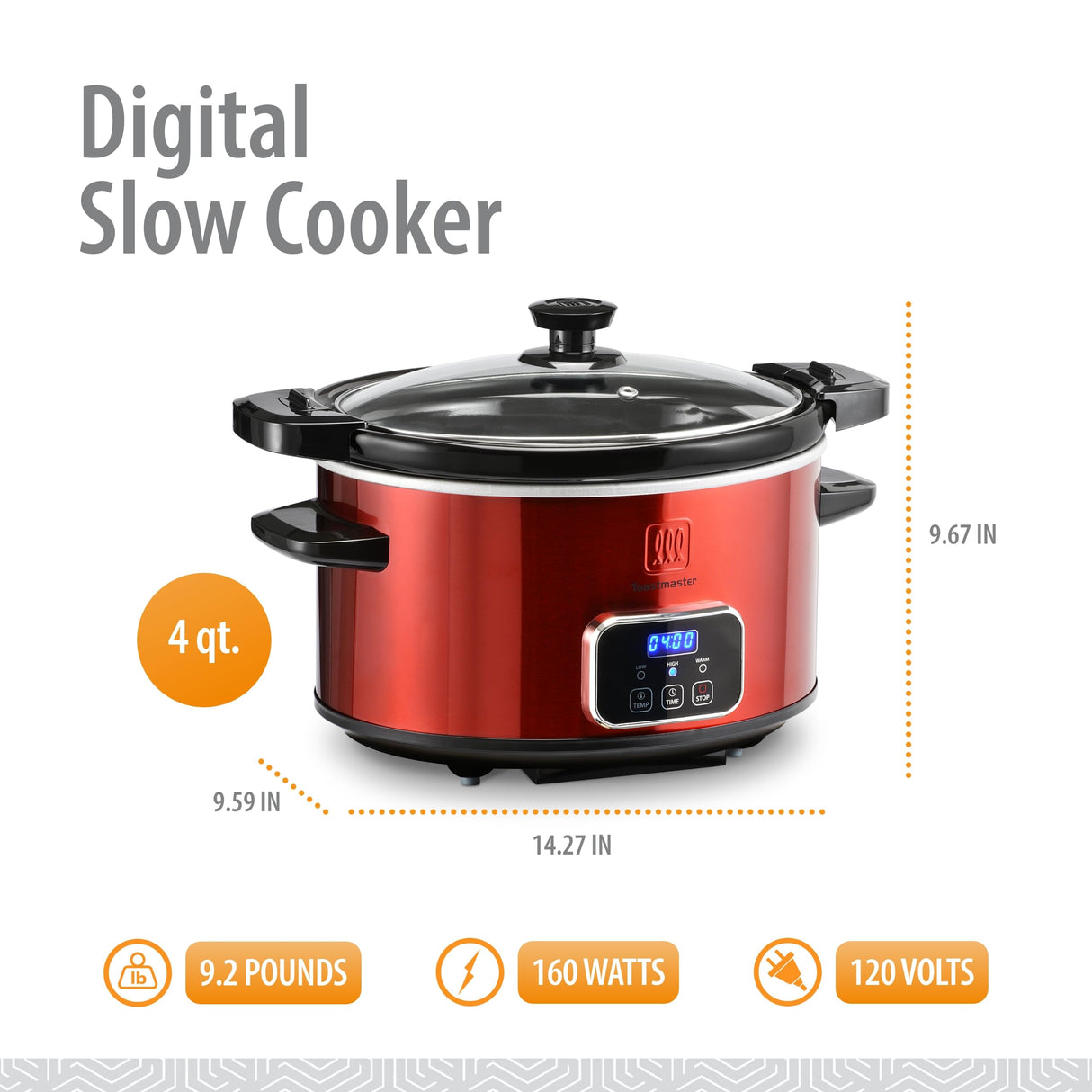 Toastmaster 4-Quart Digital Slow Cooker with Locking Lid (Red) Toastmaster