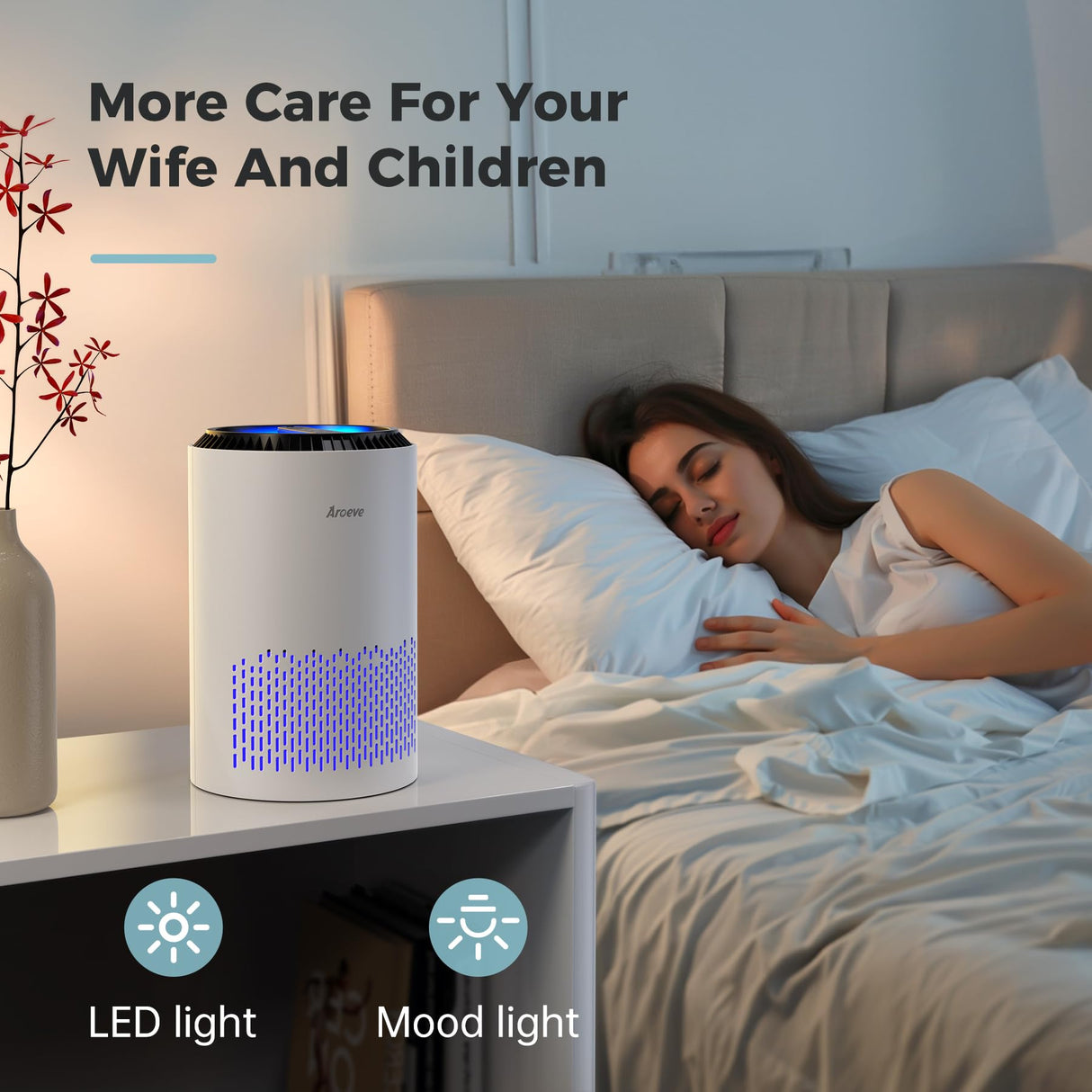 AROEVE Air Purifiers for Bedroom Home, Air Purifier For Smoke Pollen Dander Hair Smell Air Cleaner with Sleep Mode Speed Control For Bedroom Office, MK01- White(Available for California) AROEVE