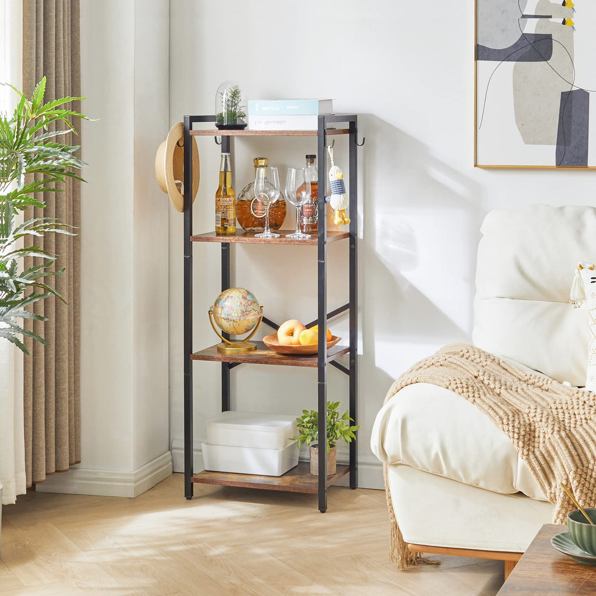 YMYNY Bookcase, 4-Tier Narrow Ladder Bookshelf, Freestanding Shelving Unit, Multifunctional Storage Rack, for Home Office Living Room Bedroom Kitchen, Plant Stand, Rustic Brown, 44*16.9*11.4"UHBC004H YMYNY