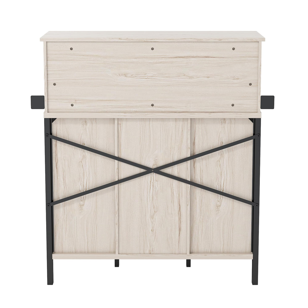 QNICE LED Industrial Wine Bar Cabinet for Liquor and Glasses/Sliding Barn Door Coffee Bar Cabinet with Light/Farmhouse Sideboard Buffet Storage Cabinet with Wine Rack/Rustic Oak/Easy Assembly QNICE