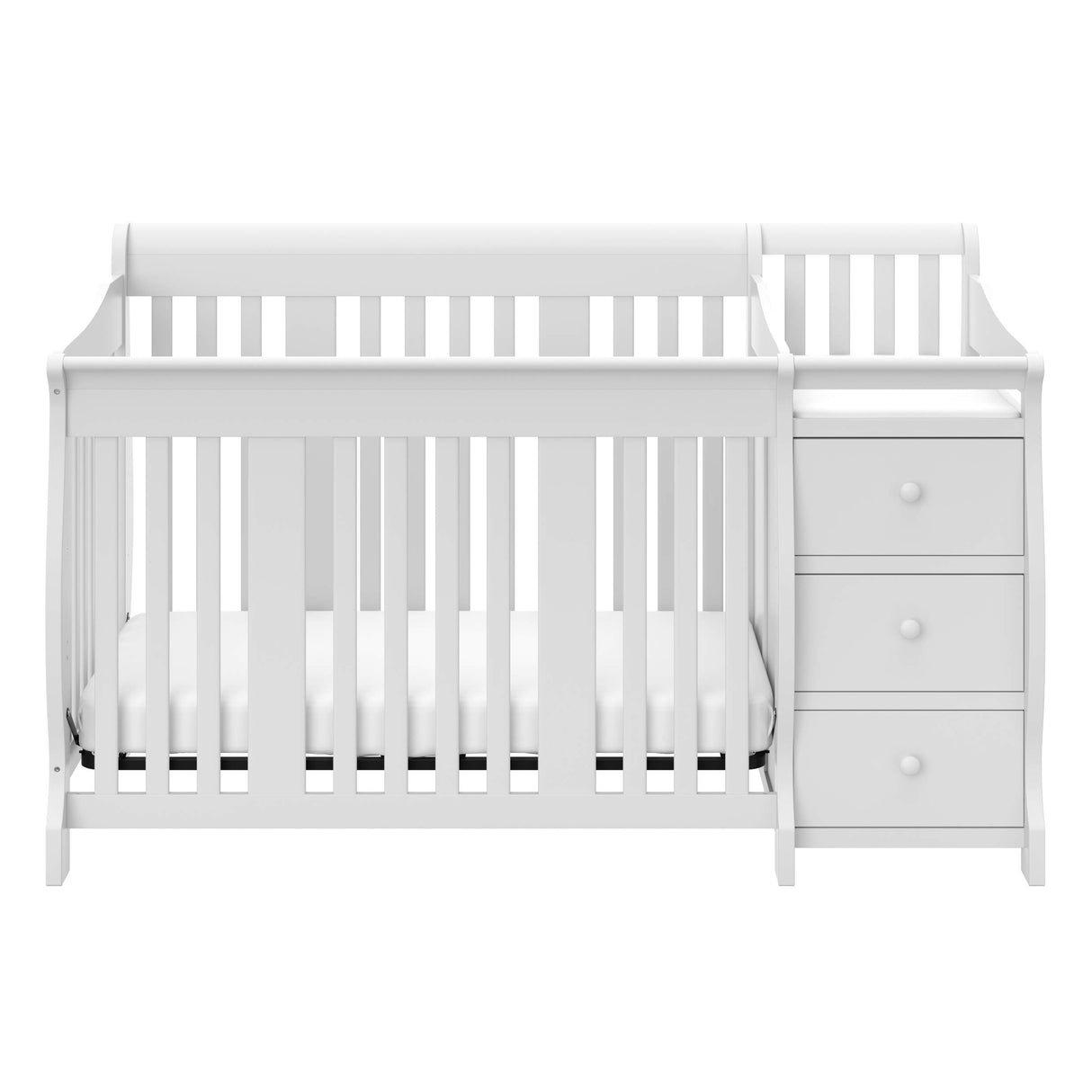 Storkcraft Portofino 5-in-1 Convertible Crib and Changer (White) – Changing-Table Combo with Drawer, Converts to Toddler Bed, Daybed Full-Size Storage Drawer Storkcraft