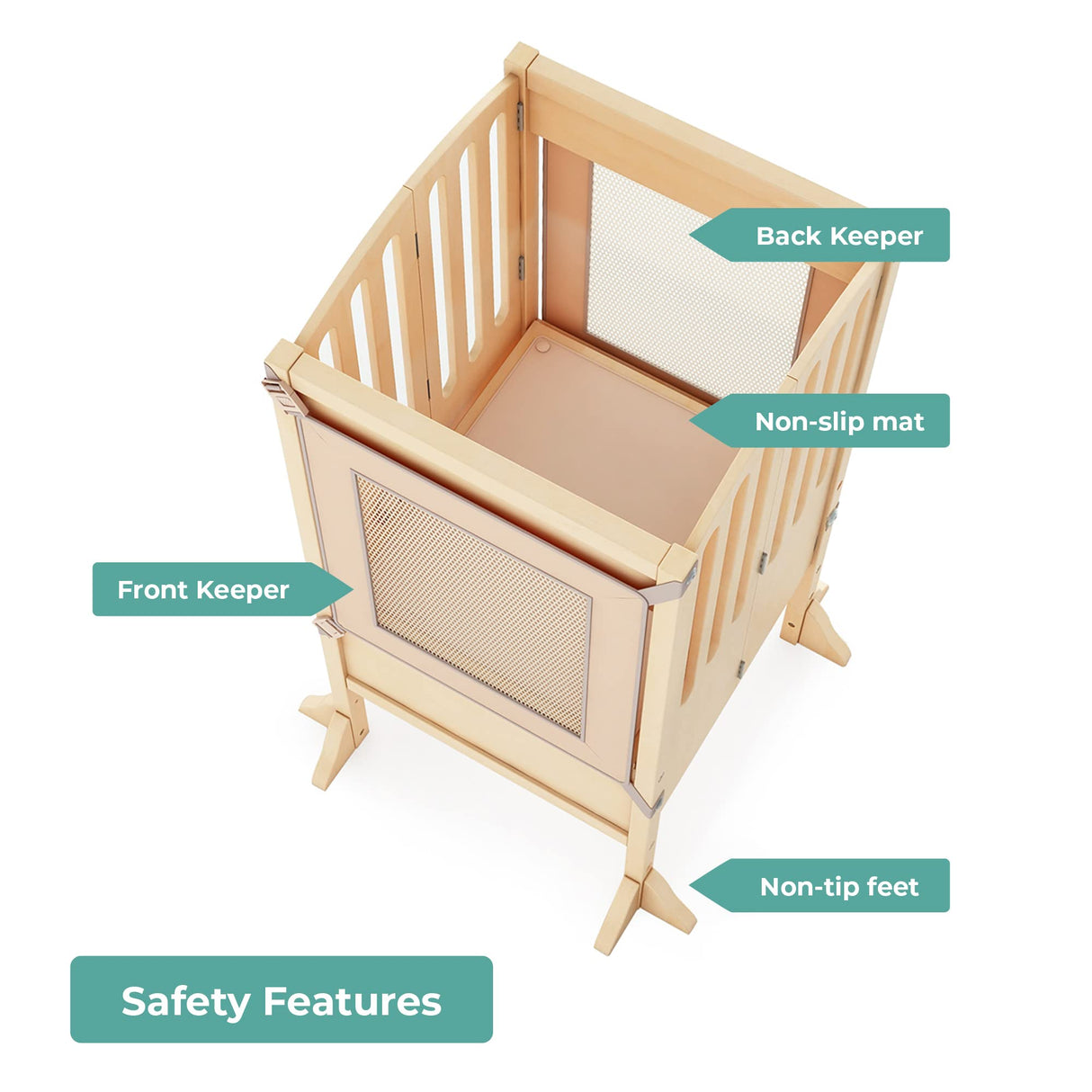 Guidecraft Kitchen Helper® Toddler Tower Step Stool - Contemporary - Natural: Folding Adjustable Height Montessori Wooden Learning Furniture with Keepers Guidecraft