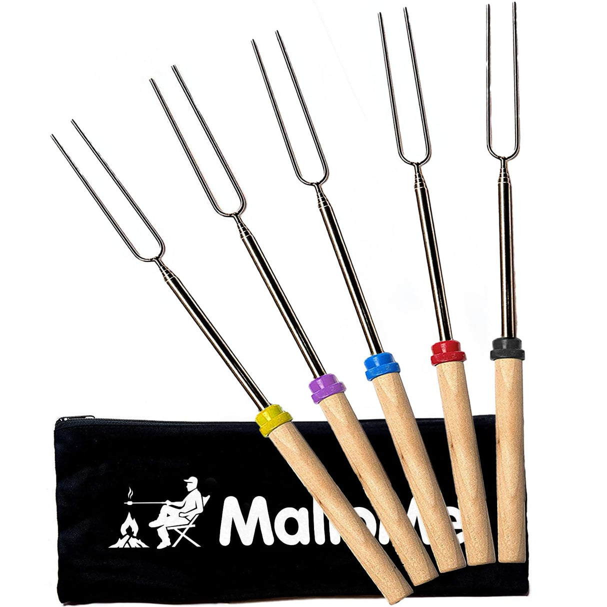 MalloMe Smores Sticks for Fire Pit Long - Marshmallow Roasting Sticks Smores Kit - Smore Skewers Hot Dog Fork Campfire Cooking Equipment, Camping Essentials S'mores Gear Outdoor Accessories 32" 5 Pack MalloMe
