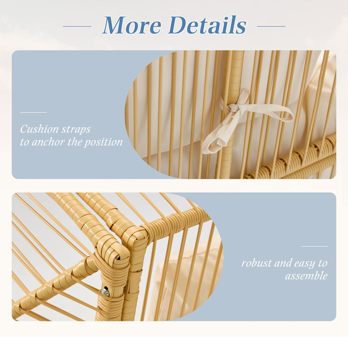 ECOTOUGE Patio Double Egg Chair, Indoor Outdoor Oversized Loveseat, 2 Person Extra Large Wicker Lounge Rocking Glider Chairs w/Thicken Padded Cushions and Pillow for Garden Balcony Sunroom, Yellow ECOTOUGE