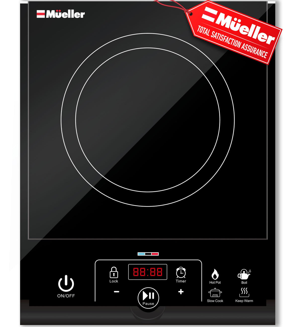 Mueller RapidTherm Portable Induction Cooktop, Hot Plate Electric Stove Top Burner 1800W, 8 Temp Levels up to 460°F, Auto-Off & Pot Detection, LED Display, Child Lock, 4 Programs, Burners for Cooking Mueller