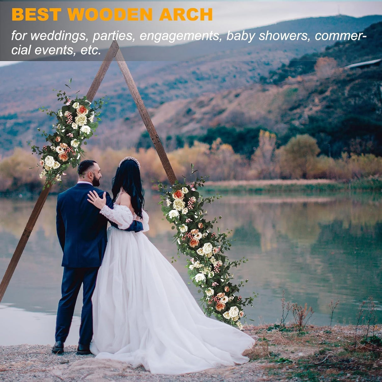 Wooden Wedding Arch for Ceremony, 8.2FT Triangle Backdrop Arch Stand for Wedding Ceremony Gorgeous Wedding Arbor Rustic Arch Decorations for Garden Wedding, Parties Netcoin