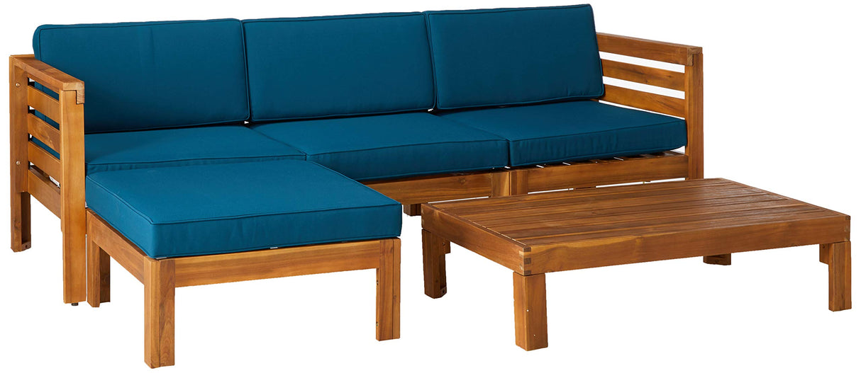 Christopher Knight Home Alice Outdoor 5 Piece Acacia Wood Sofa Set, Teak Finish, Dark Teal Christopher Knight Home