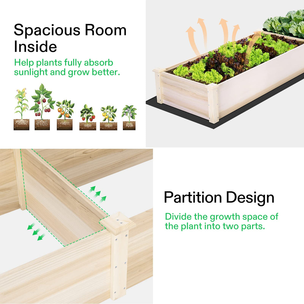 VIVOSUN Wooden Raised Garden Bed, 48 x 24 x 30 Inches, Outdoor Wood Planter Box with Gloves and a Liner, with Trellis for Vine Climbing for Garden, Patio, Balcony, Backyard and Outdoors VIVOSUN