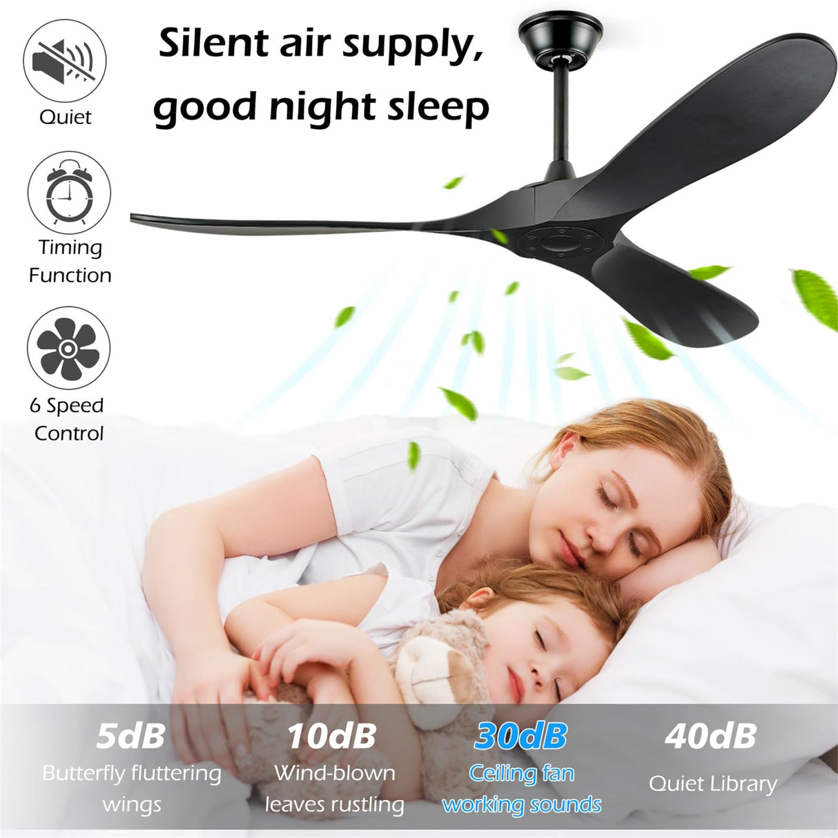 BOOSANT 60" Ceiling Fans Without Light, Solid Wood Ceiling Fan with Remote Control and Quiet DC Motor, Ceiling Fan no Light 3 Blades, Outdoor Ceiling Fans for Patios without Lights BOOSANT