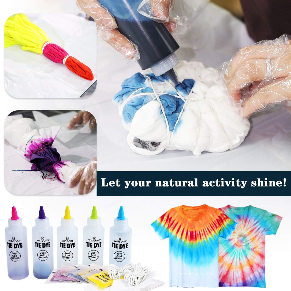 WINSONS Tie Dye Kit 5 Colors Permanent Fabric Dye Art Set for Kids Adults for School, Homemade Party, Creative Groups Activities, DIY Gift WINSONS