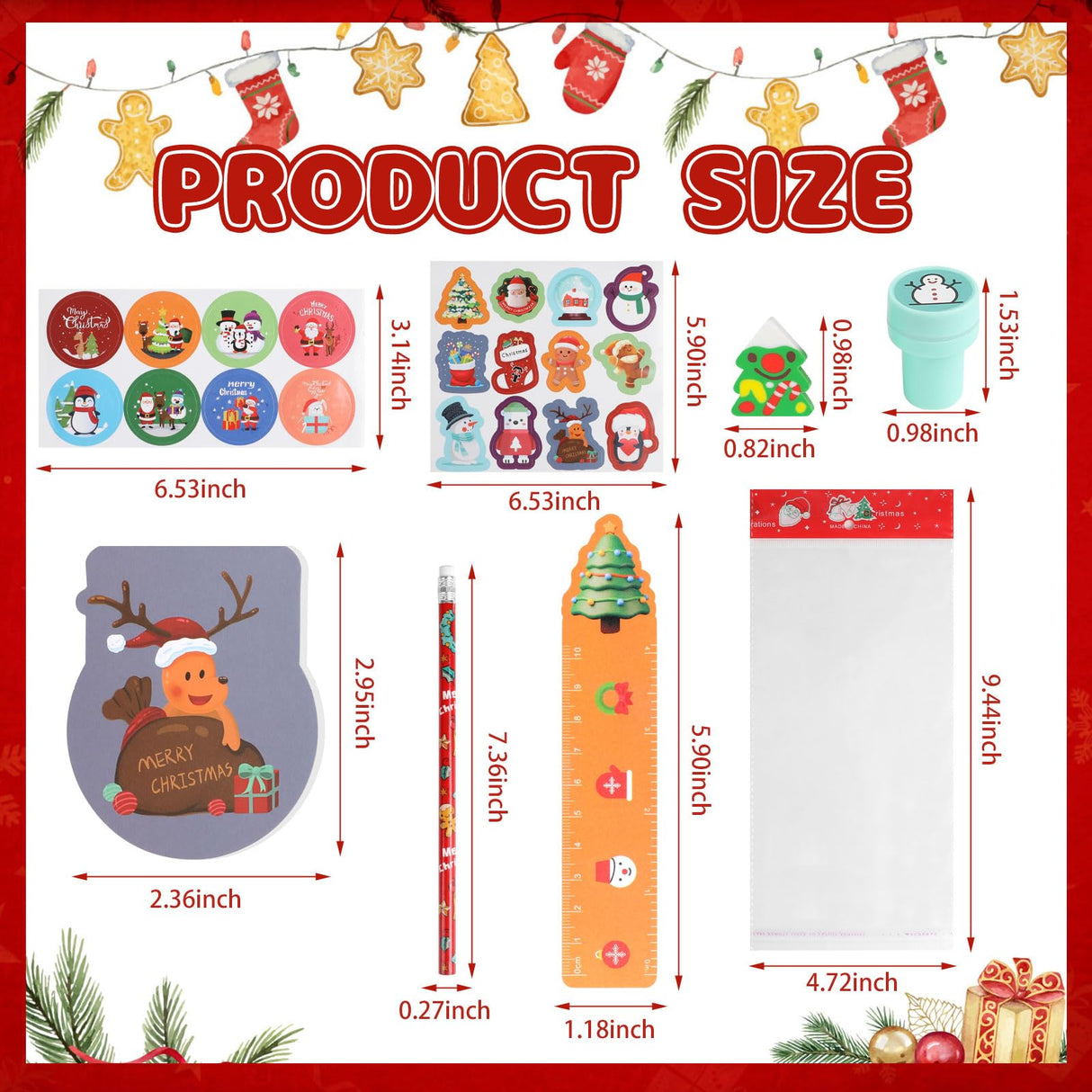 CCINEE 216 Pcs Christmas School Stationary Set for Kids,24 Sets Xmas Party Favors Bulk with Pencils Erasers Treat Bags Stickers for Christmas Goodie Bag Stuffers Gift Exchange Holiday Party Supplies CCINEE