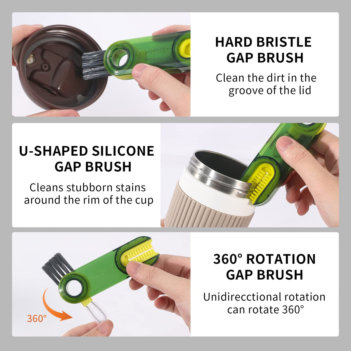 3 in 1 Cup Lid Gap Cleaning Brush Set, Multifunctional Insulation Bottle Cleaning Tools, Mutipurpose Tiny Silicone Cup Holder Cleaner, Home Kitchen Cleaning Tools vidonio