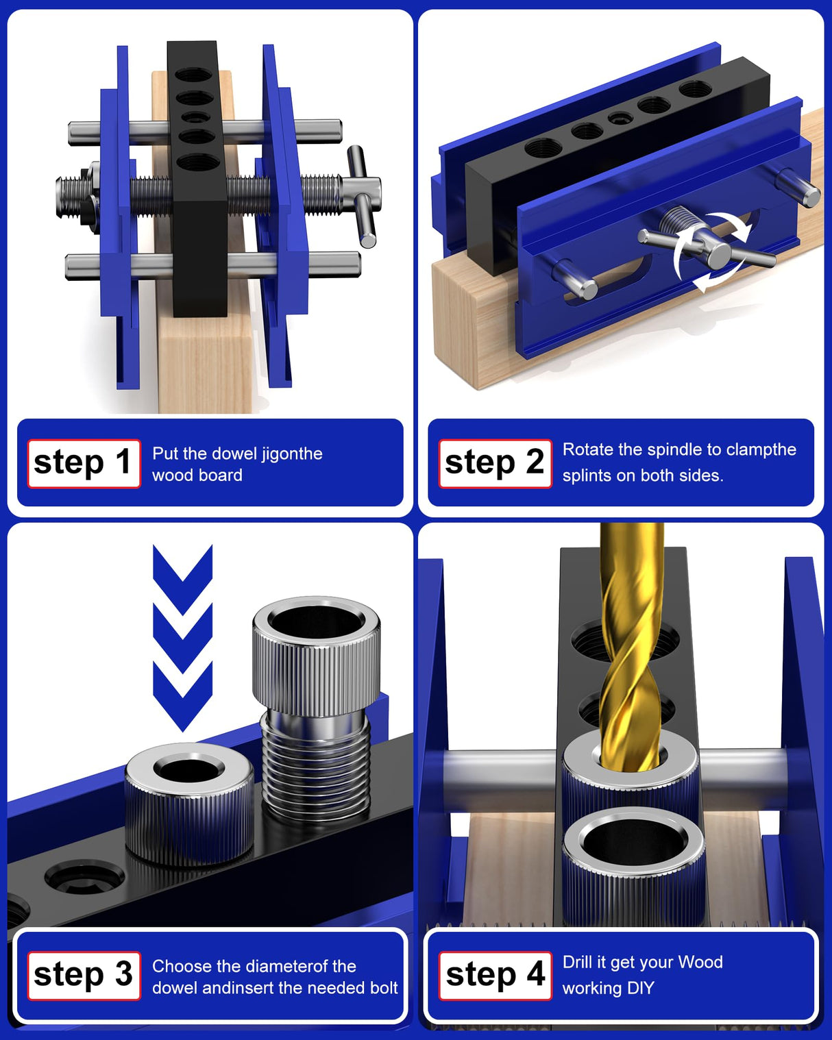VASTHOME Self Centring Dowel Jig, Adjustable Drill Jig for Straight Holes, Biscuit Joiner Set with 6 Drill Guides, Adjustable Width Dowelling Jig for Straight Holes(blue) VASTHOME