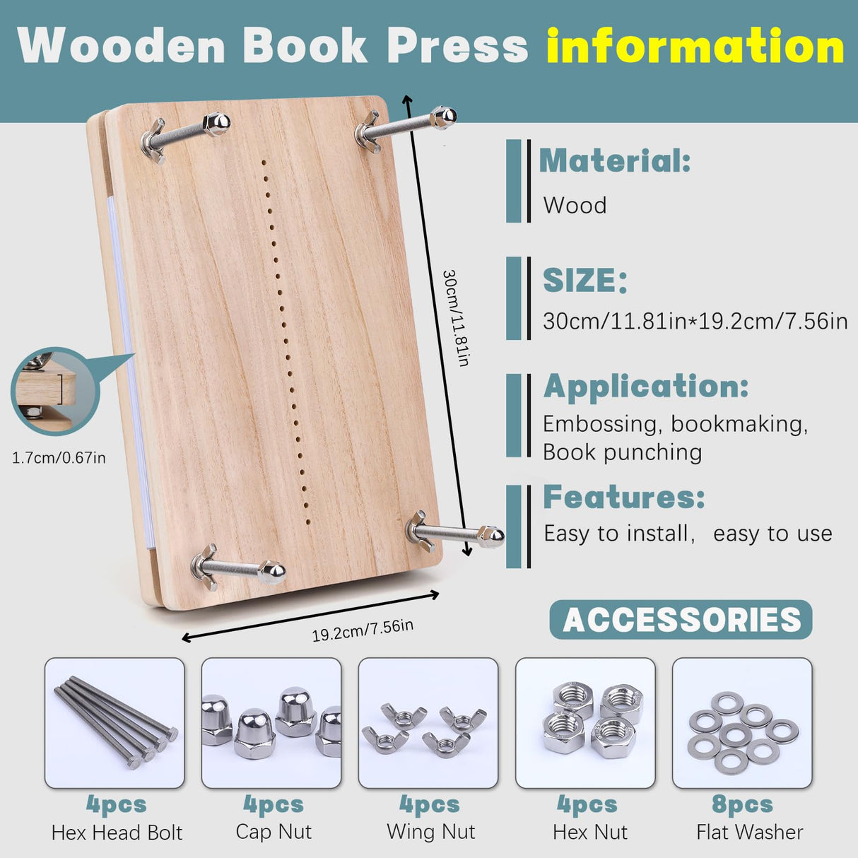 Uzecpk Book Binding Kits, Book Press Bookbinding, Book Binding Materials, Book Repair Kit with Book Cloth Bone Folder Awl Bookbinding Needles Wax Thread for Binding and Repair, 11.8 X 7.6 Inches UzecPk