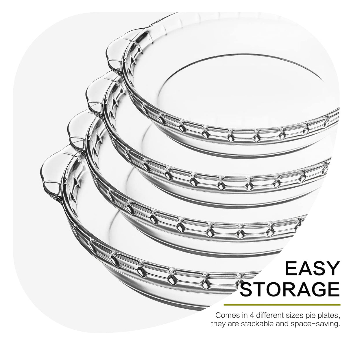 4 Packs Glass Pie Plates, MCIRCO Deep Pie Pans Set (7"/8"/9"/10"), Pie Baking Dishes with Handles for Baking and Serving, Clear M MCIRCO