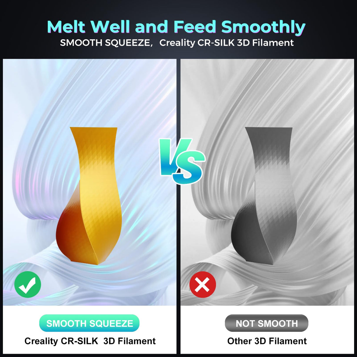 Creality Silk PLA Filament Multicolor, Smooth, Silky 3D Printer Filament 1.75mm, +/-0.02mm, Enhanced Printability, 3D Printing Filament 1KG/2.2lb (Yellow-Blue) Creality