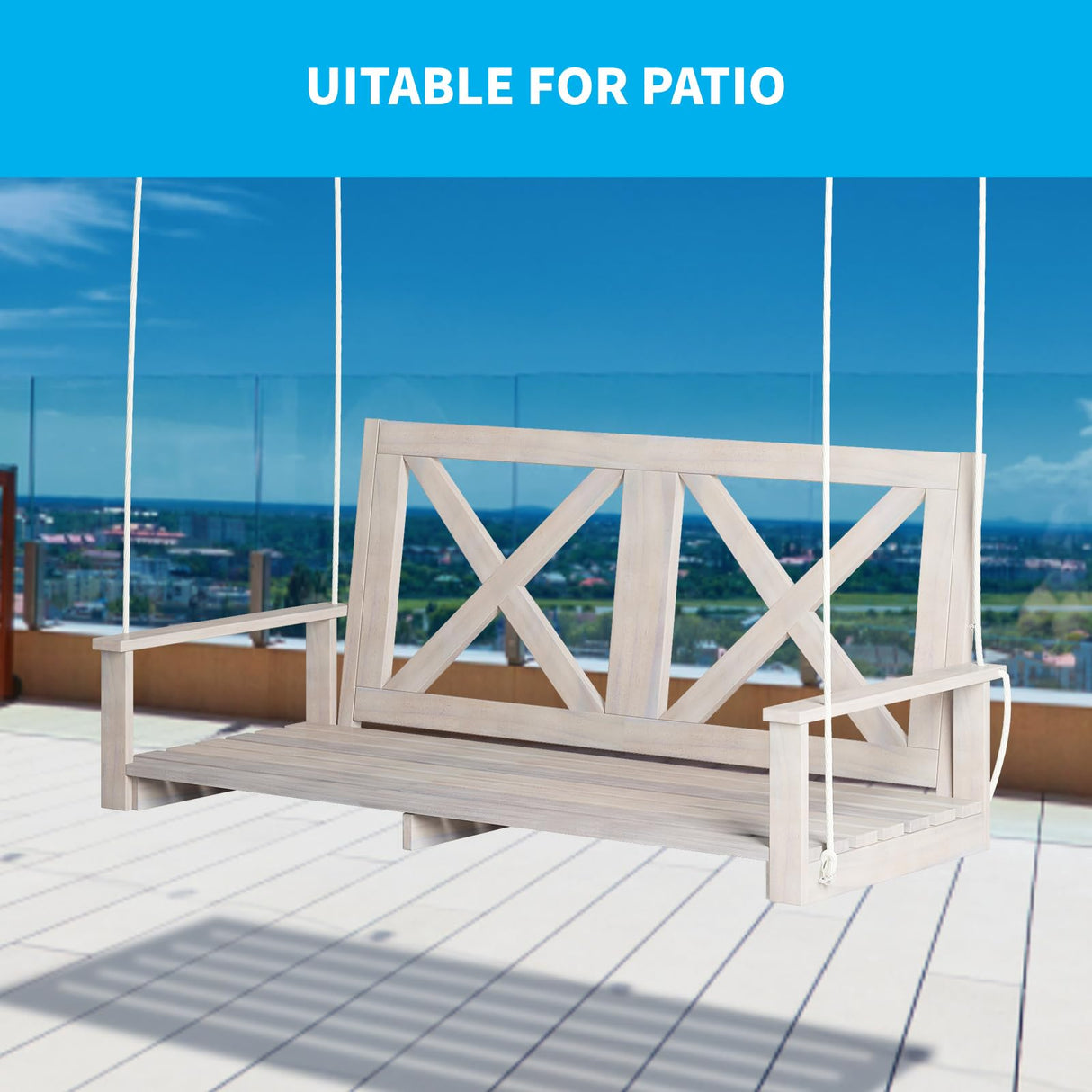 Mjkone Singe Porch Swing | Heavy Duty Out Door Porch Swing with Water Proof Layer | Wooden Proch Swing with Erosion Resist Polyster | Modern Swing Bench (Solid Wood, Double Cross) Mjkone