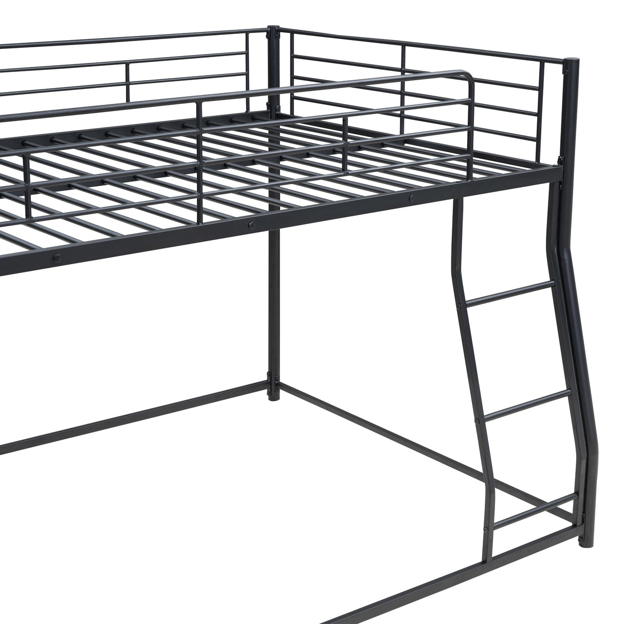 CITYLIGHT Metal Bunk Beds Full XL Over Queen, Heavy-Duty Metal Floor Bunk Bed Frame with Ladder and Guardrail for Kids, Teens, Adults, Black CITYLIGHT