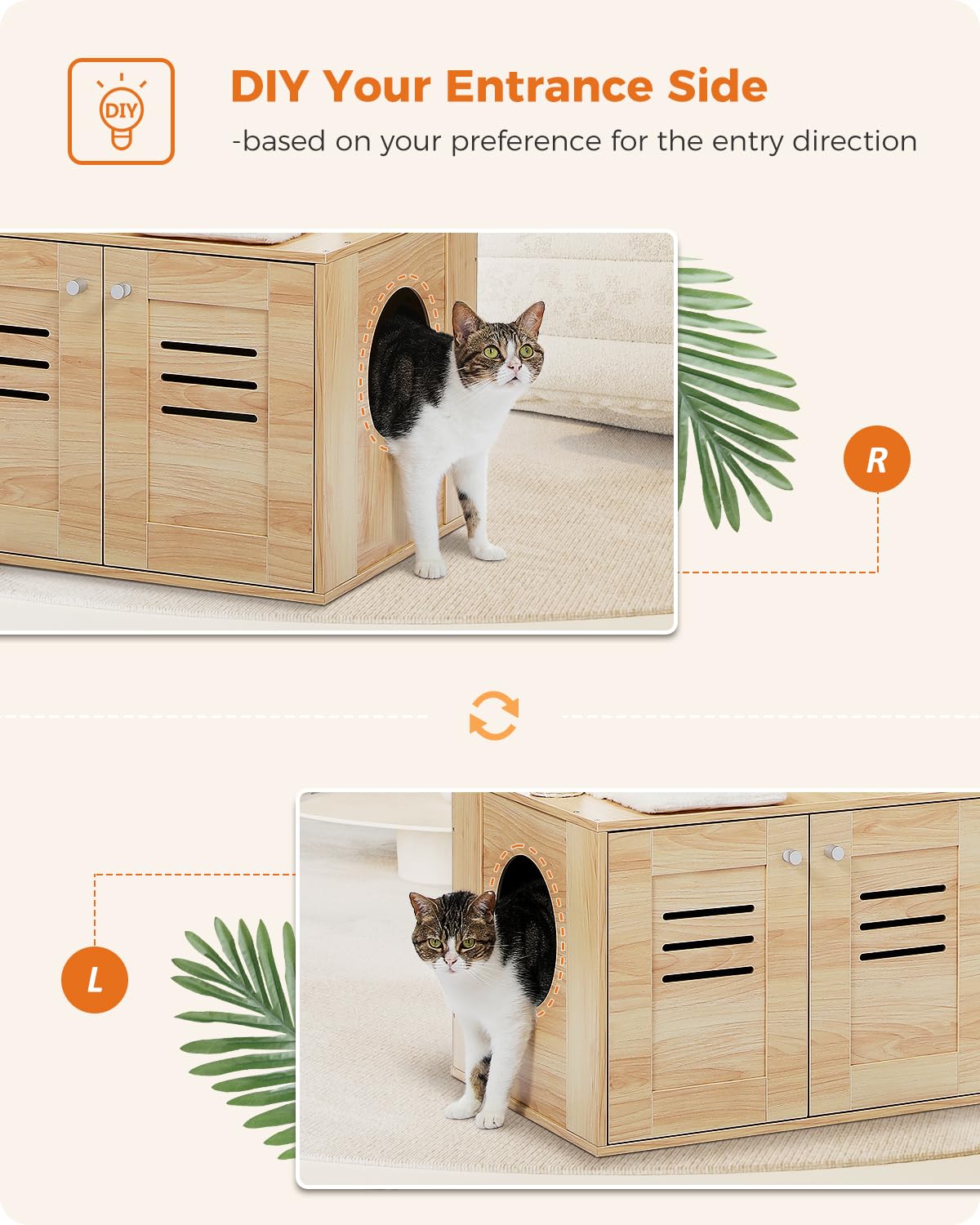 MUTTROS Cat Tree with Litter Box Enclosure, 50" Modern Cat Tree for Large/Fat Cats with Cat Condo, Wooden Cat Furniture with Large Hammock and Top Perch, Beige MUTTROS