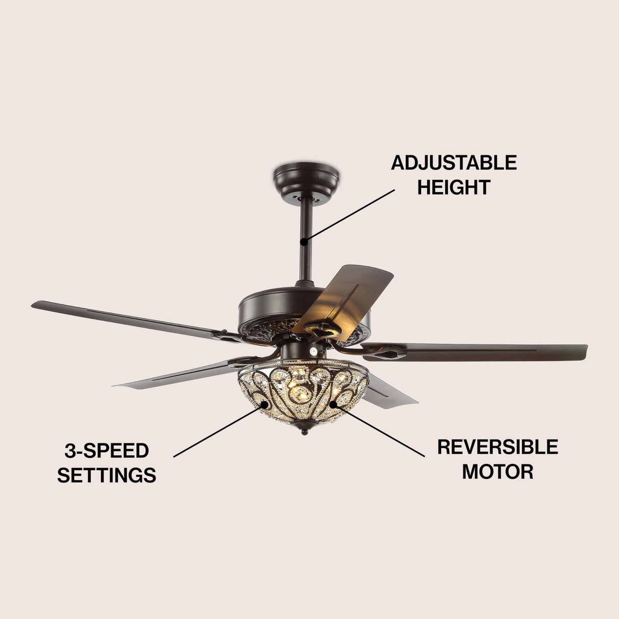 JONATHAN Y JYL9704A Ali 48" 3-Light Wrought Iron LED Ceiling Fan with Remote, Classic, Glam, Traditional, Transitional, Office, Living Room, Family Room, Dining Room, Bedroom, Oil Rubbed Bronze JONATHAN Y