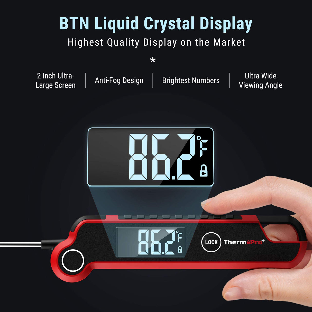 ThermoPro TP620 Instant Read Meat Thermometer Digital, Cooking Thermometer with Large Auto-Rotating LCD Display, Waterproof Food Thermometer Digital for Kitchen, BBQ, or Grill ThermoPro