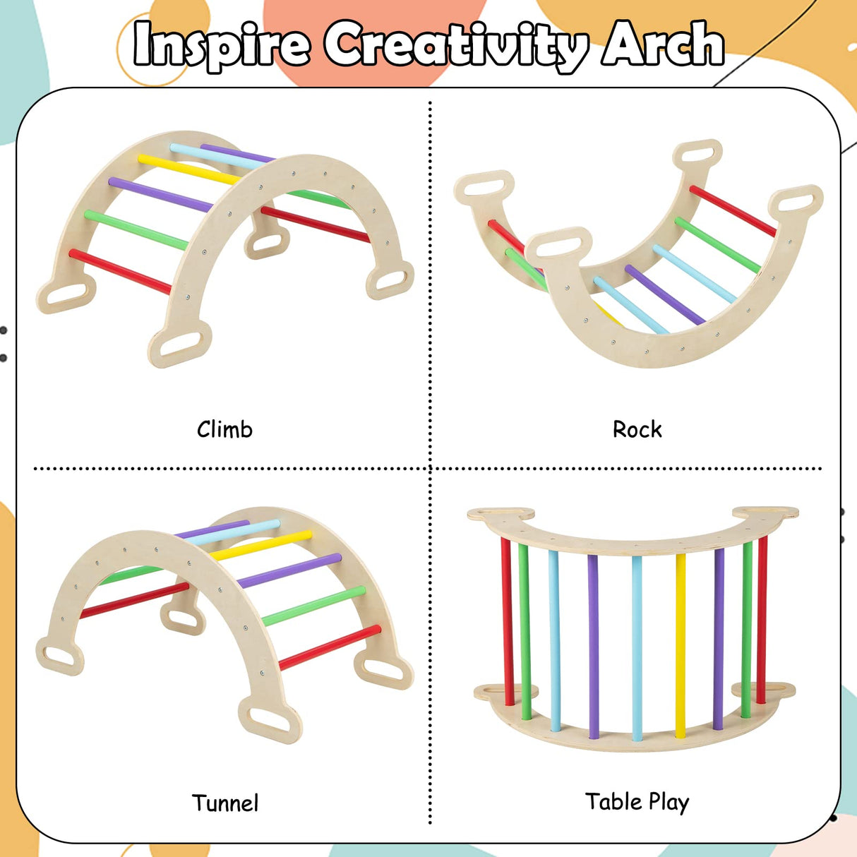 Olakids Climbing Toys for Toddlers 1-3 Inside, 5 in 1 Wood Foldable Pikler Triangle Set with Ramp Ladder Arch Slide, Baby Indoor Playground Jungle Gym Montessori Climbing Set for Kids Olakids