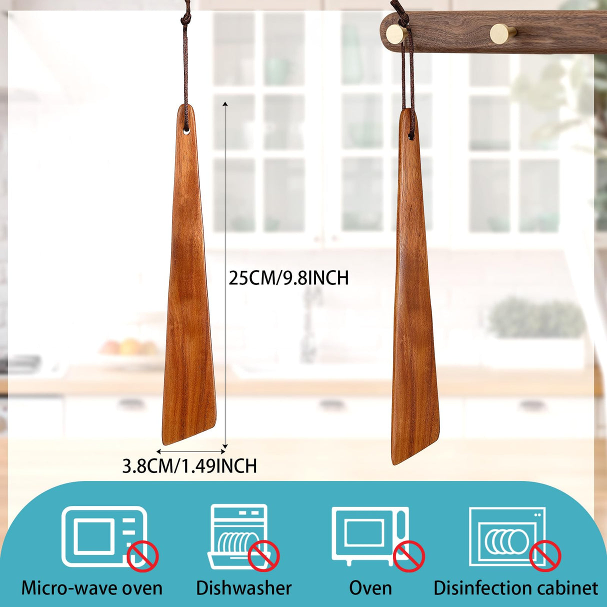 Yinkin 2 Pcs 9.8" Teak Wood Spatula for Cooking Flat Wooden Spatula Small Wooden Flipper Egg Scraper Iron Turner Wood Cooking Utensil for Kitchen Turning Flipping Serving Scraping Yinkin