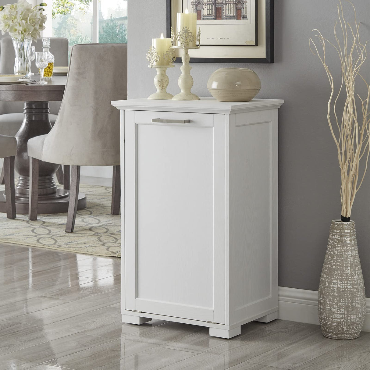 UpWiew Tilt Out Trash Cabinet Wooden, Single Door 10 Gallons, White Finish UpWiew