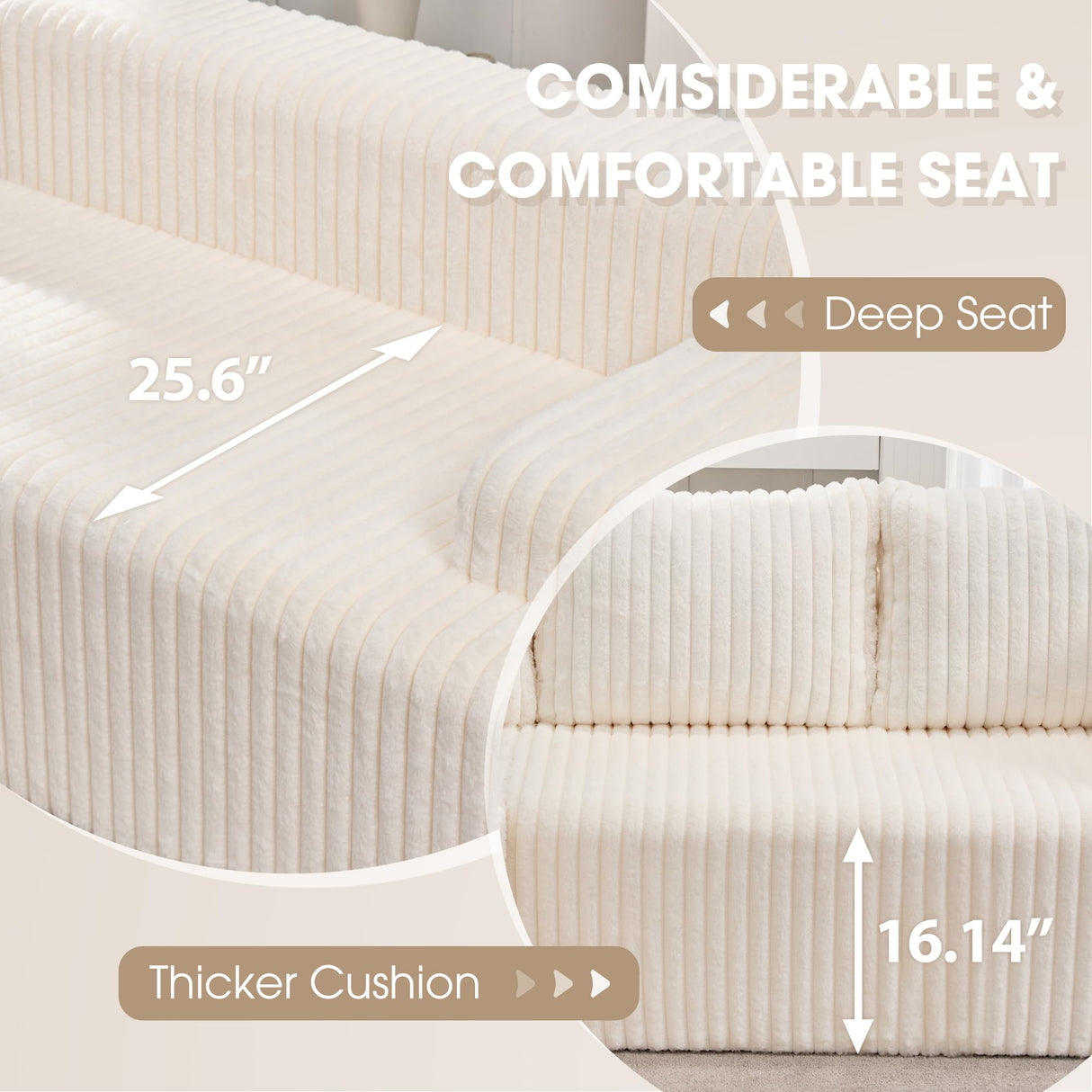 Hobestluk 96” Modular Sectional Sofa Couches L-Shape Couch 3 Seat Modular Sofa Memory Foam Sectional Couches for Living Room, Cloud Couch with Oversized Chaise (White, Stripe (Left Facing Chaise)) Hobestluk