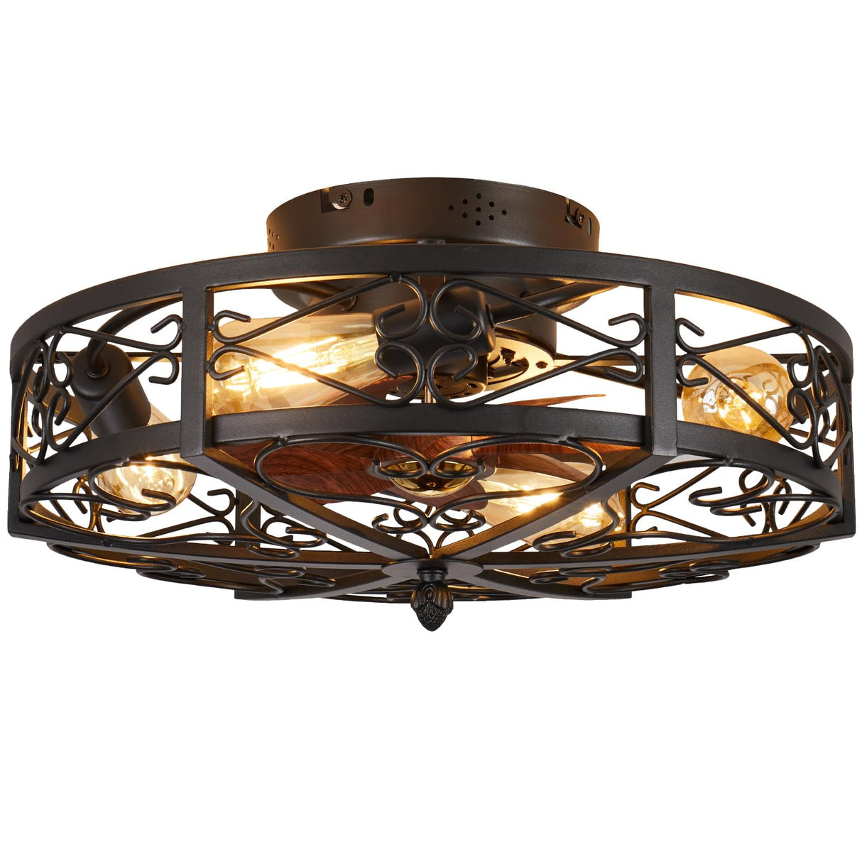 MeZeYo 20" Caged Farmhouse Flush Mount Ceiling Fan with Light and Remote Control Bladeless Low Profile Ceiling Fans with Lights Enclosed Vintage Fan 6 Speed Reversible for Kitchen, Bedroom MeZeYo