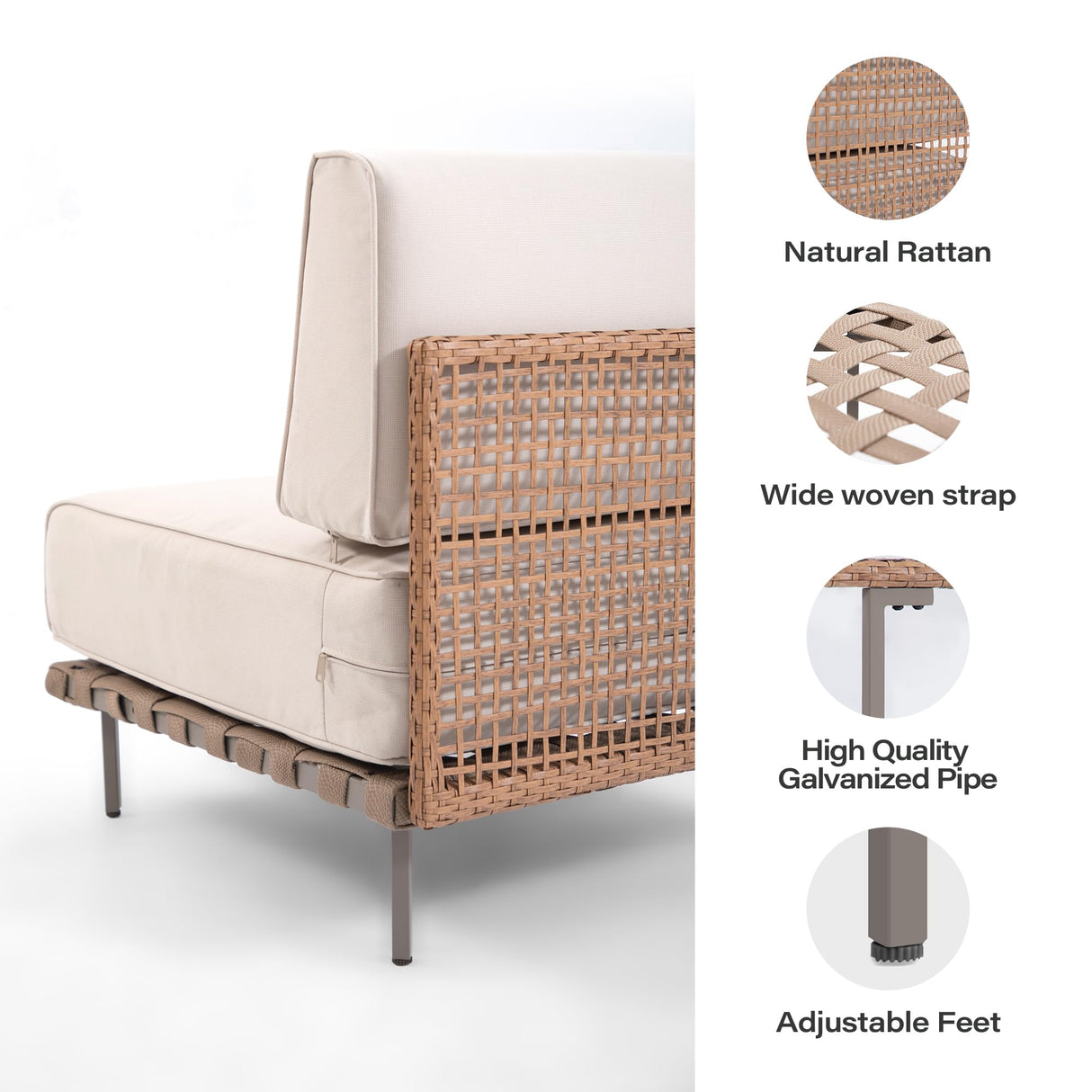 LAUSAINT HOME Outdoor Patio Furniture Set, 10-Piece Wicker Outdoor Conversation Set PE Rattan Sectional Sofa with Washable Cushions and Tempered Glass Table for Garden (Beige) LAUSAINT HOME