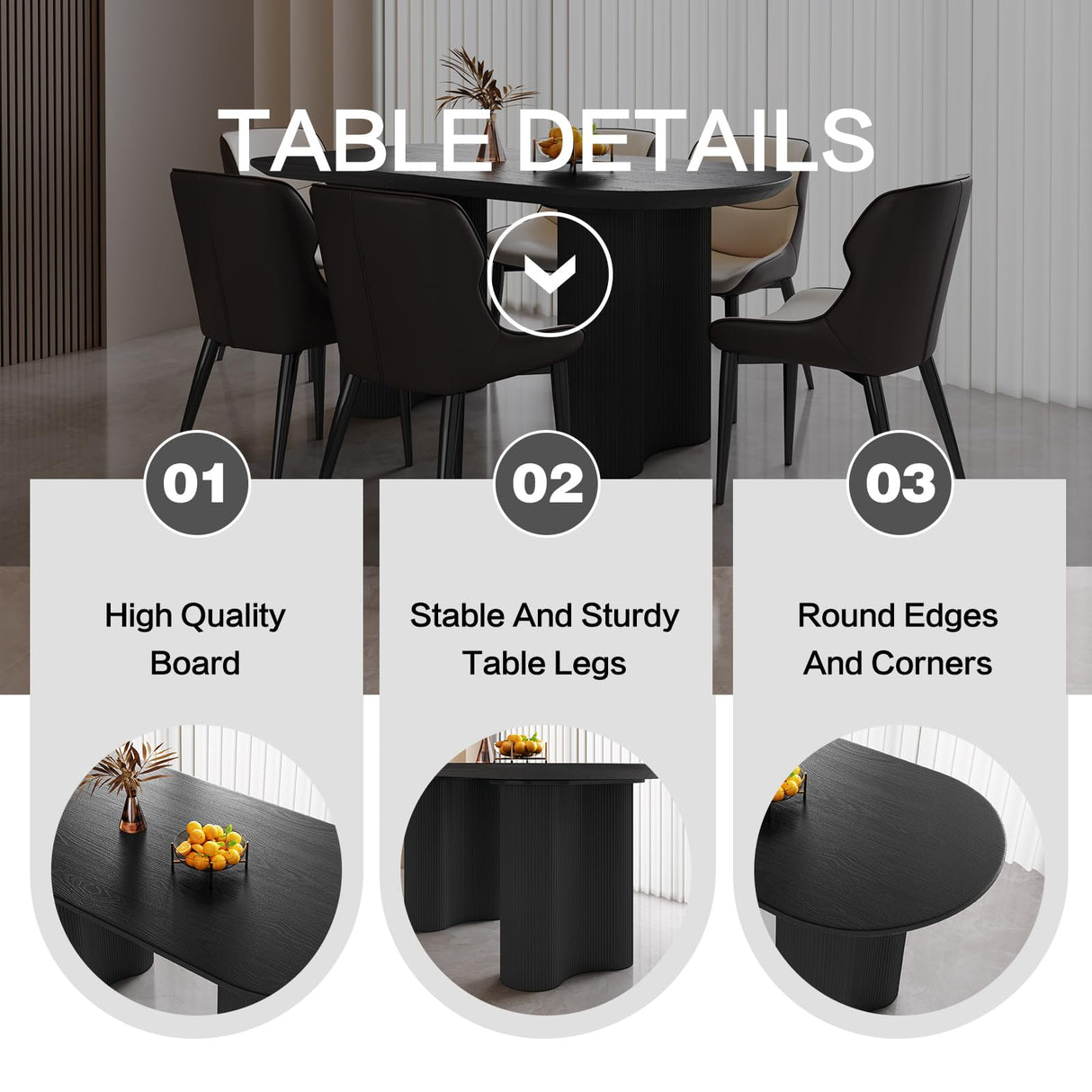 HOTICKME Dining Table Set of 7, 55.11" L Modern Rectangular Dining Table with 6 Chairs for Kitchen, Bar, Dining Room Table Set for 4-6 Person, Indoor Kitchen Table Set, Black HOTICKME