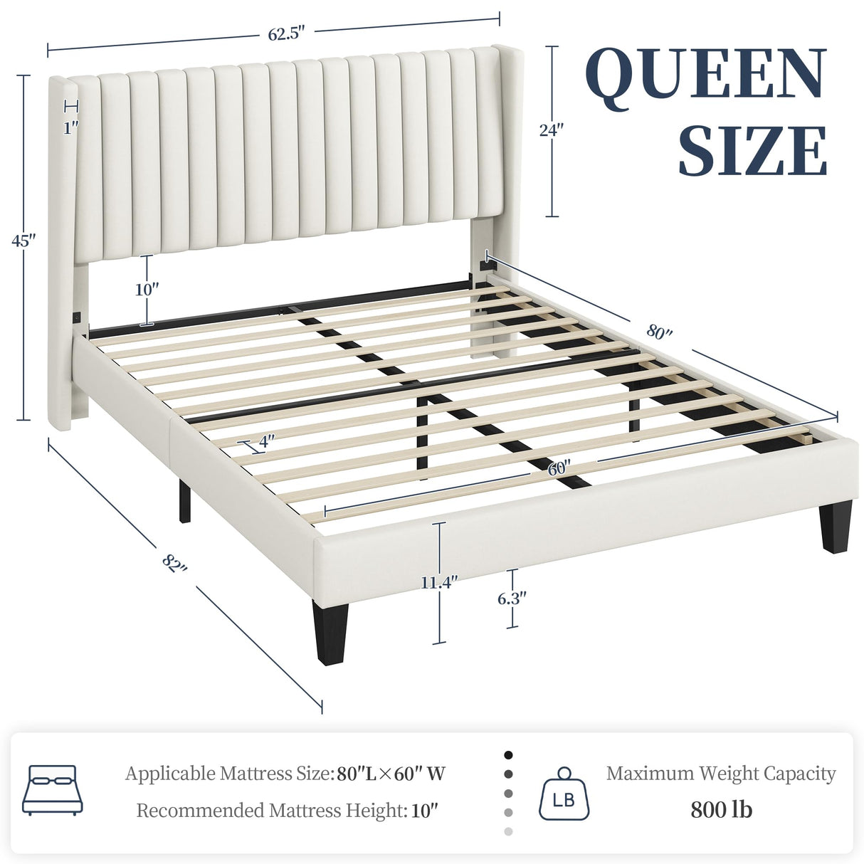 Yaheetech Queen Bed Frame Upholstered Platform Bed with Fabric Headboard, Wing Edge Design/Non-Slip and Noise-Free/Wooden Slats Support/No Box Spring Needed/Easy Assembly, Beige Queen Bed Yaheetech