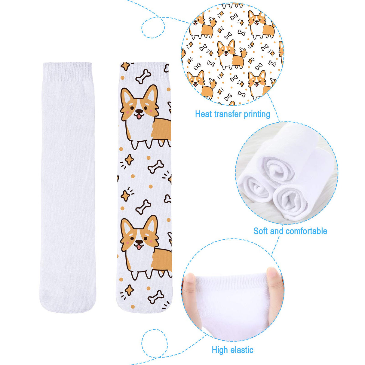 Geyoga 8 Pairs Blanks White Sublimation Socks 15.7 Inch Personalized Printable Polyester Socks Athletic Socks for Men Women Winter People DIY Gifts Personalized Socks Decoration Party Favors Geyoga