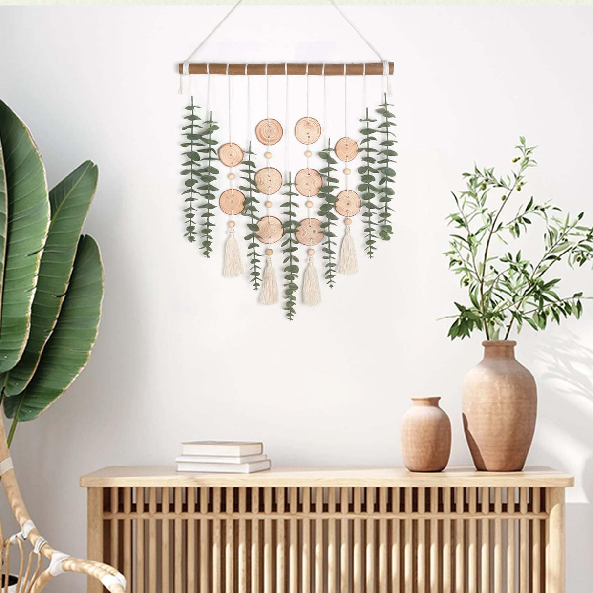 GIAUMA Artificial Eucalyptus Plant Wall Decor Fake Greenery Leaves Stems Wall Hanging Faux Plants on 16.5 inch Wood Stick Boho Rustic Farmhouse Decor for Bathroom Bedroom Dining Room Indoor Home GIAUMA
