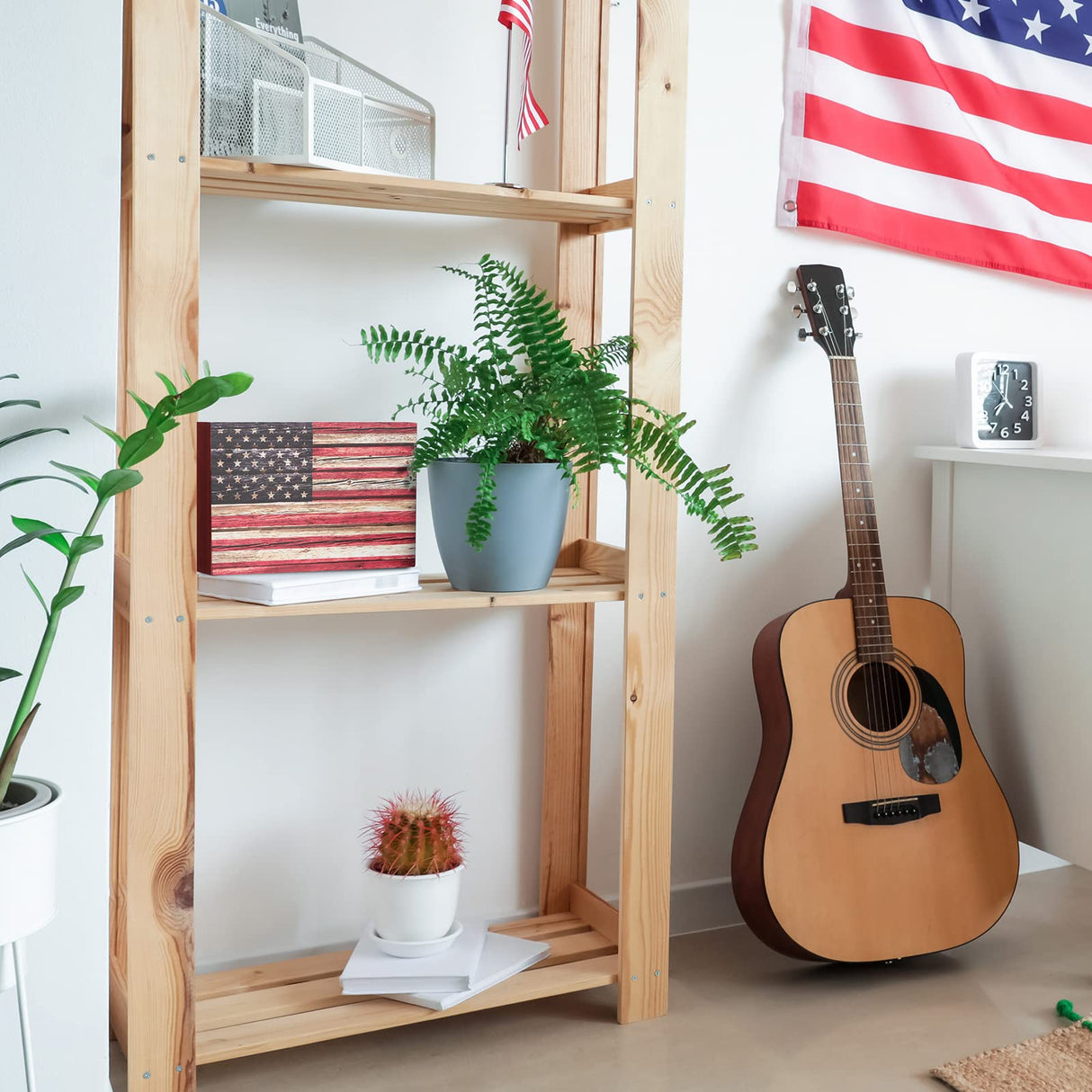 Sintuff Patriotic Wooden American Flag Box Sign 4th of July Wood Block Patriotic Wall Art US Flag Tiered Tray Decorations for Memorial Veterans Day Tabletop Decorations, 7 x 4.7 x 1.6 Inch(Classic) Sintuff