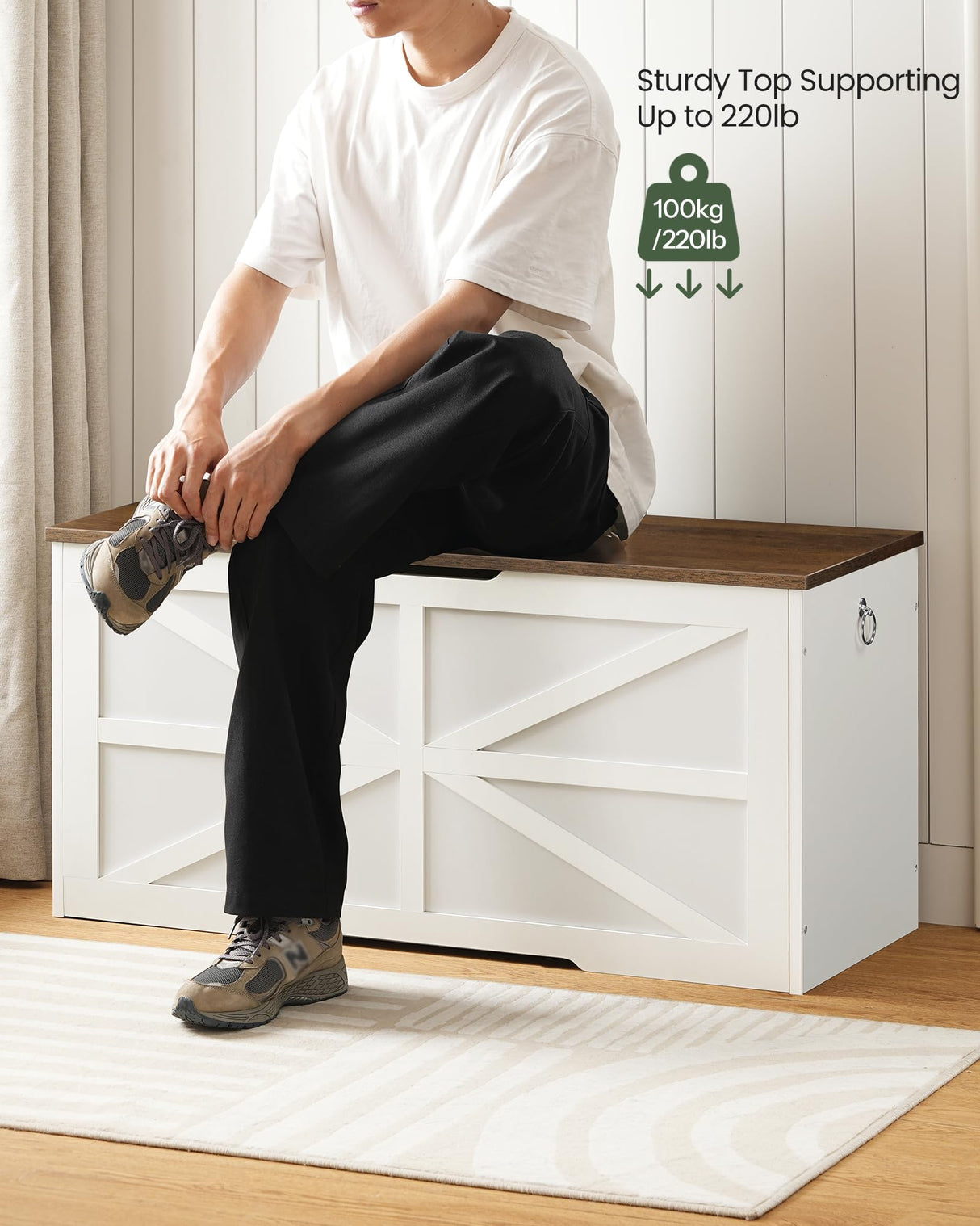 CHOEZON Storage Chest, 39.4" Wooden Storage Trunk, Modern Storage Bench with Safety Hinge, Toy Chest Storage, Farmhouse Style, for Bedroom, Living Room, Walnut and White MCW10WL CHOEZON