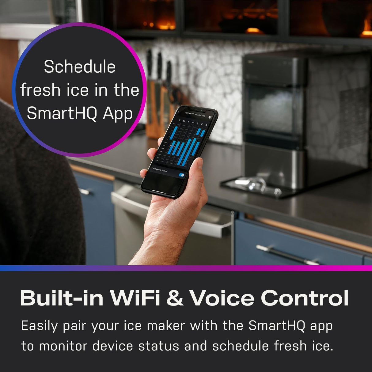 GE Profile Opal 2.0, Chewable Crunchable Countertop Nugget Ice Maker, Scoop included, 38 lbs in 24 hours, Pellet Ice Machine with WiFi & Smart Connected, Black Stainless Steel Profile