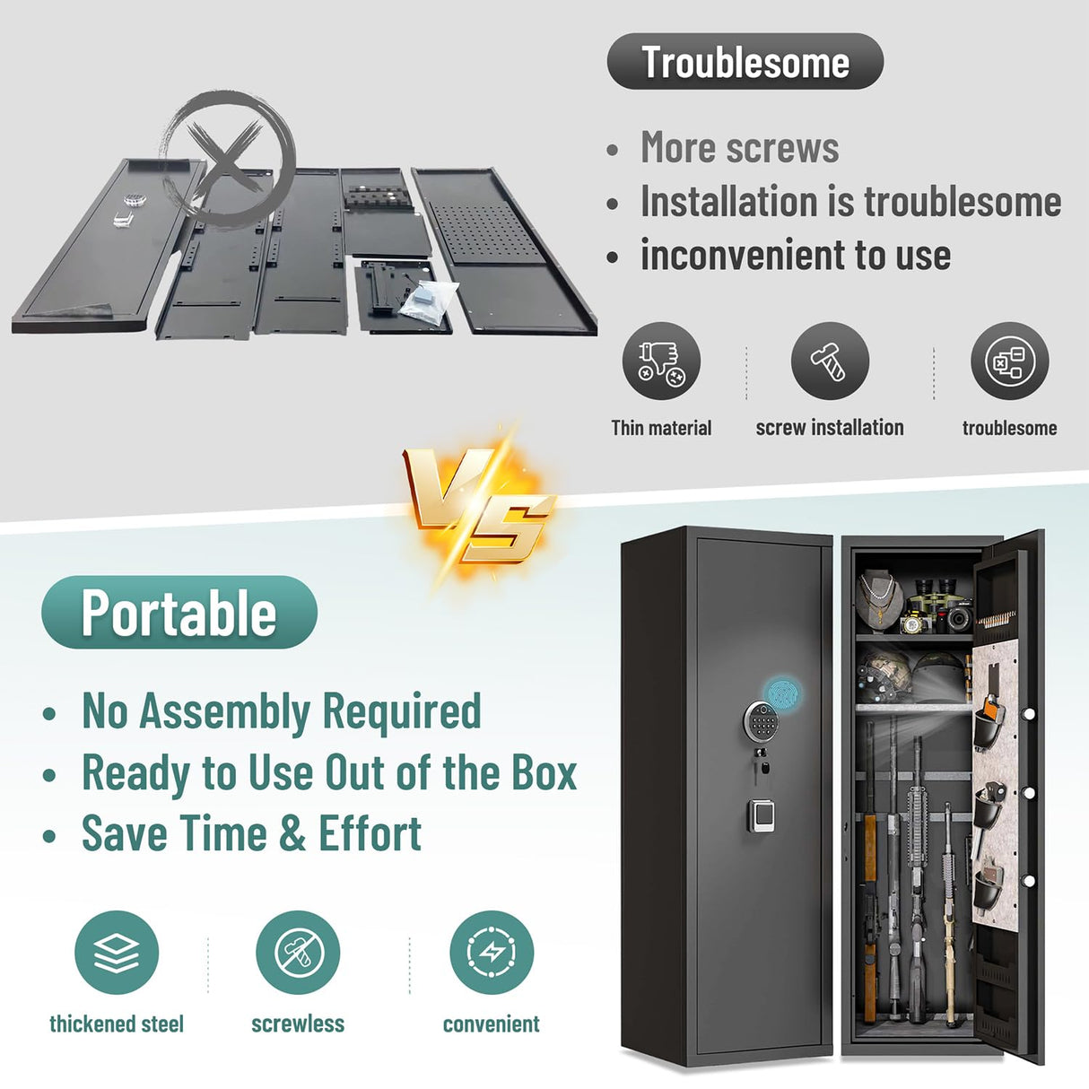 Gun Safe for Rifles and Pistols, 10-15 Large Gun Cabinet Gun Safes for Home Adjustable Rack and Biometric Fingerprint Locking Cabinet, Fireproof, No Assembly Required (11.81"D x 13.78"W x 57.09"H) Notmise