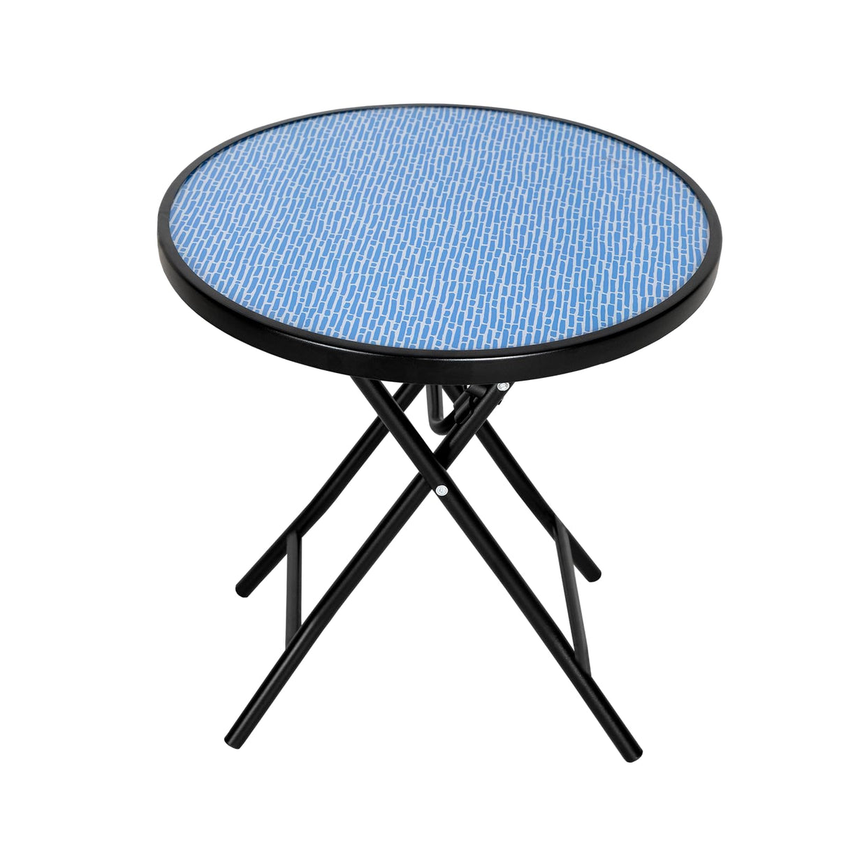 Abba Patio Bistro Table,18" Round Folding Side Table with Tempered Glass Tabletop,Small End Table for Outdoor Indoor Yard Garden Balcony Coffee,Blue Abba Patio