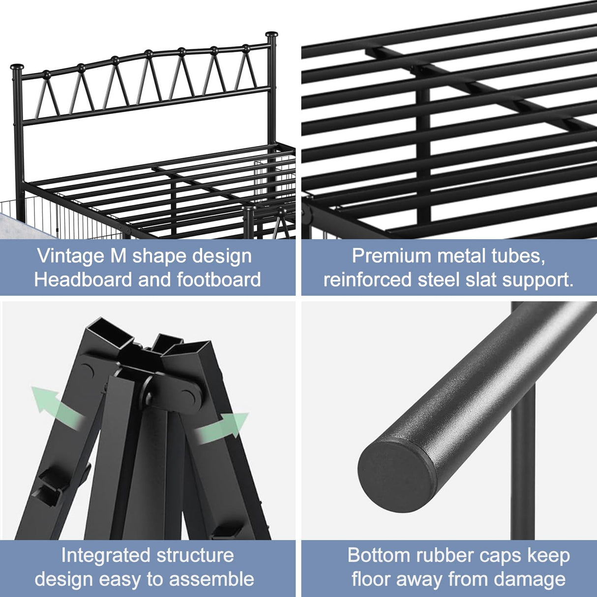 VECELO Queen Size Bed Frame, Bohemian Style Headboard,Queen Platform Mattress Base/Underbed Storage Space/No Box Spring Needed, Heavy Duty Bed Frame, Black VECELO