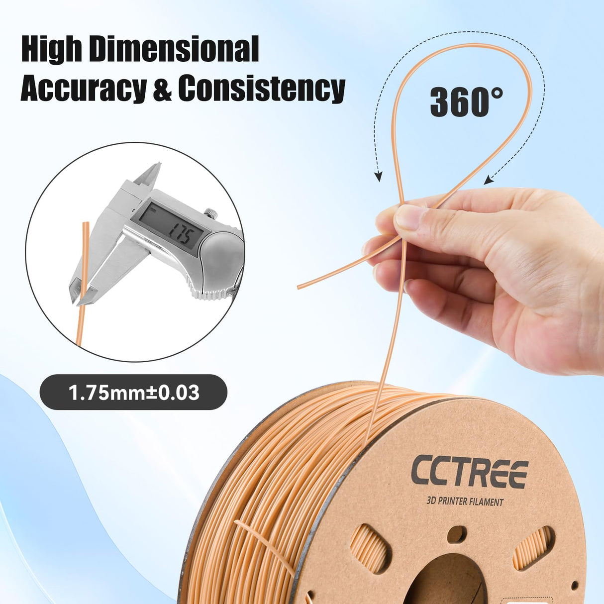 CCTREE ABS Filament 1.75mm, 1kg Spool, Dimensional Accuracy ±0.03mm, ABS+ 3D Printer Filament Plus, High Strength & Heat Resistance 3D Printing Filament, Skin CCTREE