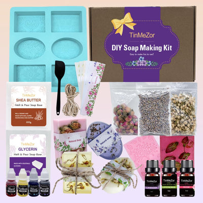 TinMeZor Soap Making Kit for Adults - DIY Natural Soap Supplies Glycerin & Shea Butter Soap Base with Soap Molds, Dried Flowers, Dye and Fragrances- DIY Craft Kit
