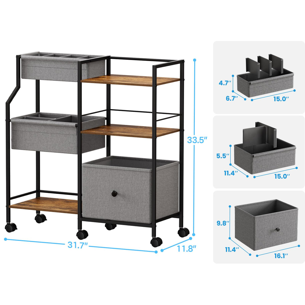 Modanais Kids Toy Storage Organizer - Toy Shelf Organizer, Sturdy Wooden Book Shelves, Soft-Sided Fabric Bins, Customizable Mobile Storage Cart for Playrooms & Bedrooms Modanais