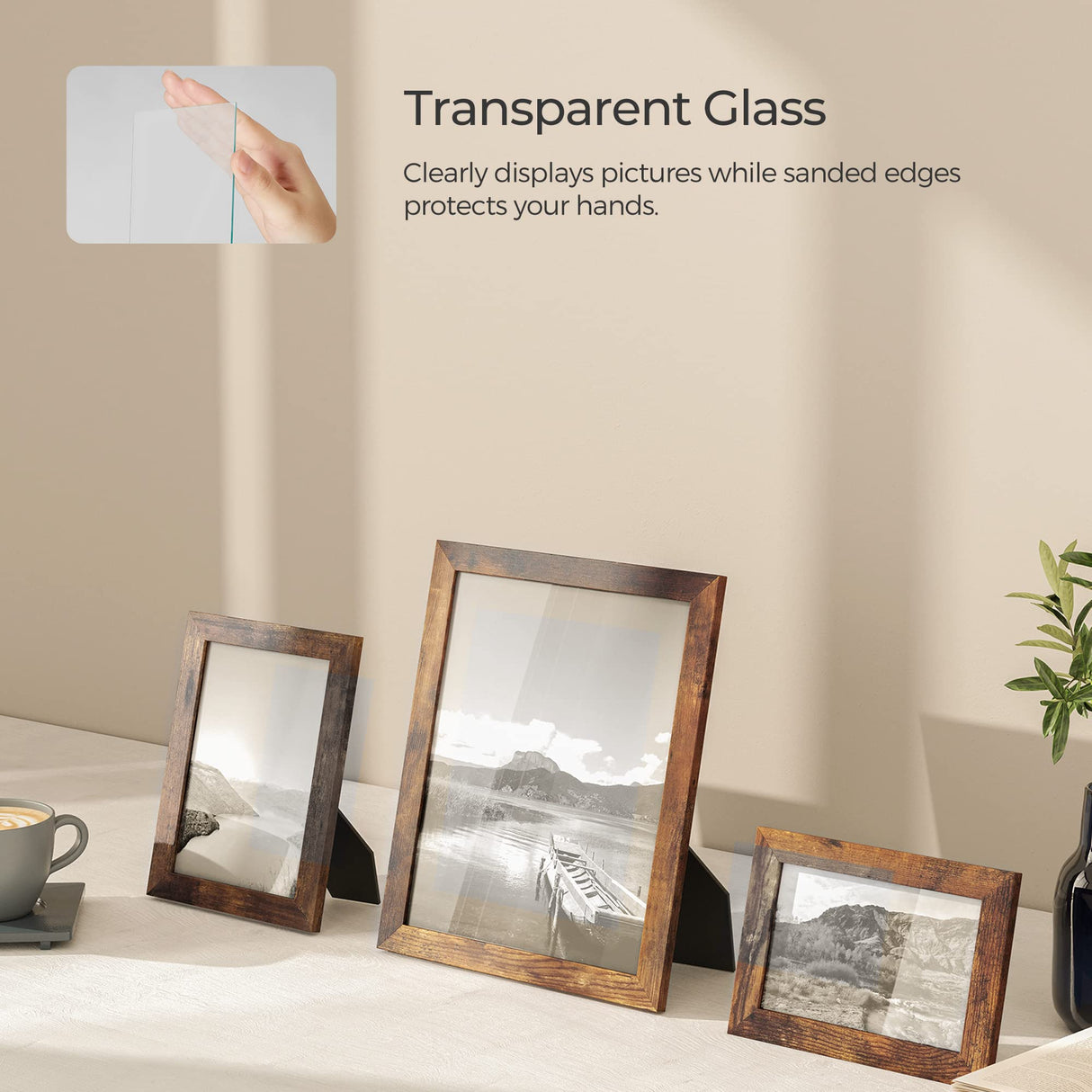 SONGMICS Picture Frames, Collage Picture Frames Set of 10, Two 8x10, Four 5x7, Four 4x6, Photo Frame for Wall Gallery Decor, Table Display, Glass, Rustic Brown SONGMICS