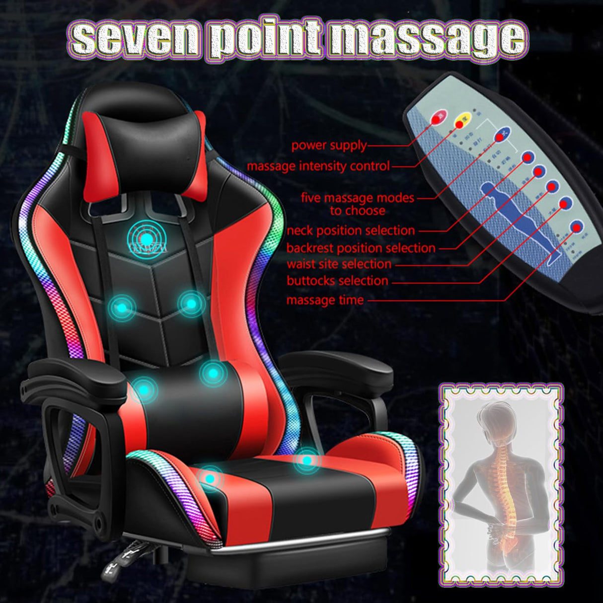 WZDHYYWS Gaming Chair with LED RGB Lights with Massage and Footrest Ergonomic Computer Chair High Back Video Game Chair with Adjustable Lumbar Support Linkage Armrest,Pink WZDHYYWS