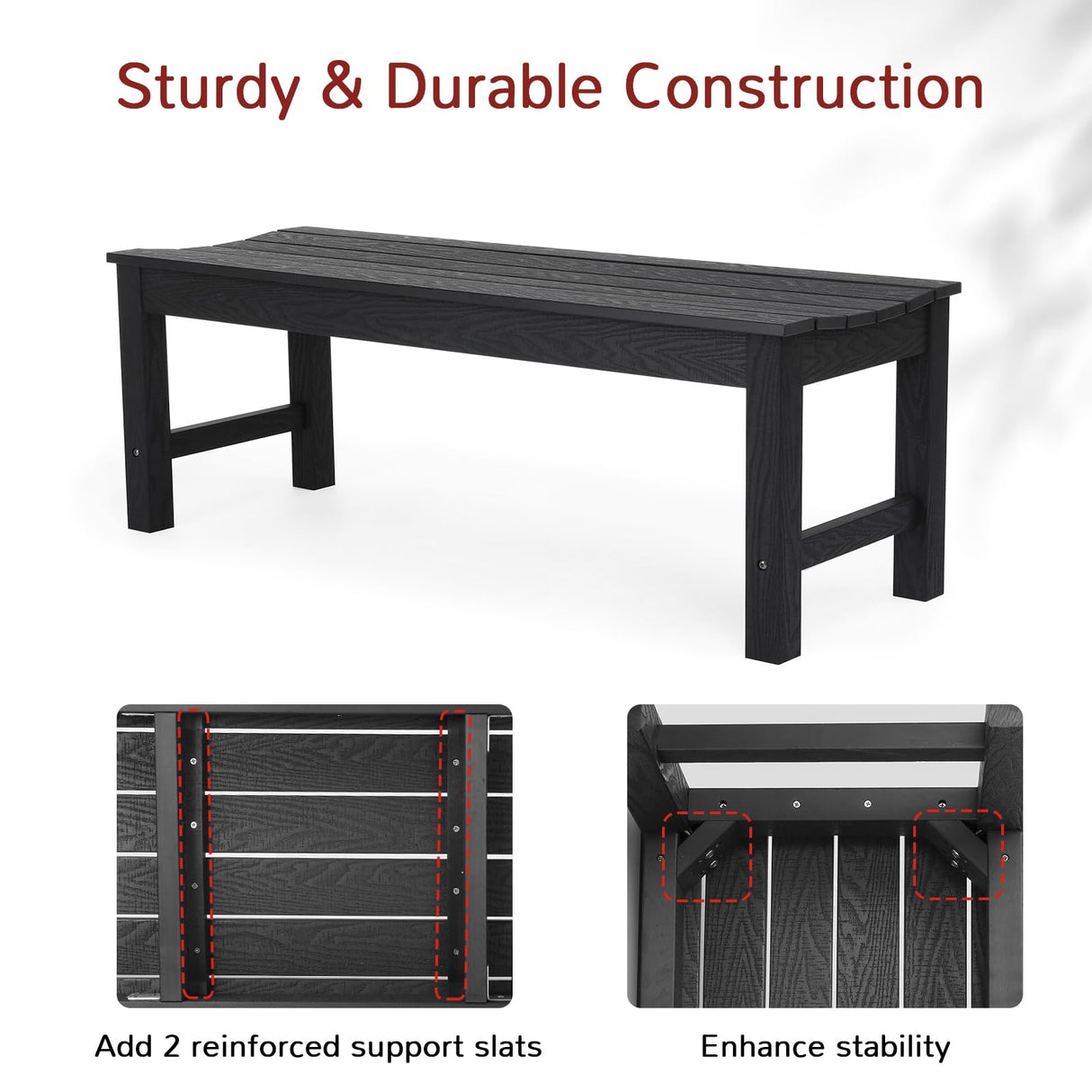 Stoog Outdoor Bench, 2-Person Patio Backless Bench, All-Weather HIPS Garden Bench, Never Rot or Fade, for Backyard, Porch, Patio, Deck, and Entryway, Black Stoog