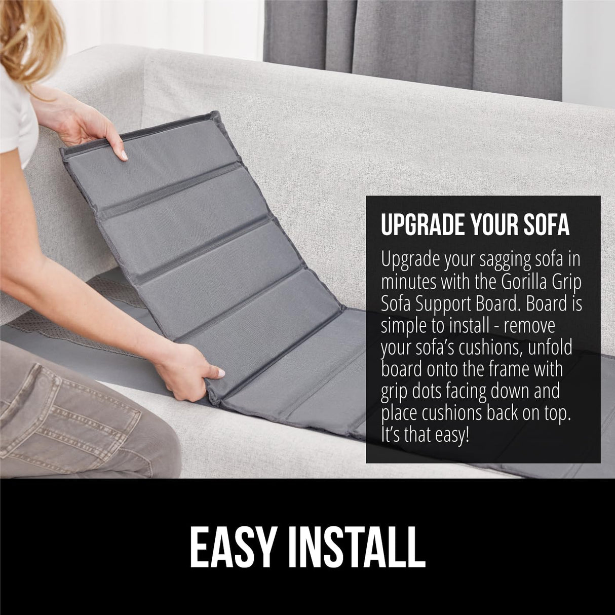 GORILLA GRIP Heavy Duty Couch Cushion Support Board to Fix Sagging Sofas, 21.5 x 78 Oversized Sofa, Thick Plywood Boards Add Strong Seat Supports, Stay in Place Replacement Stuffing Under Couches Grey GORILLA GRIP