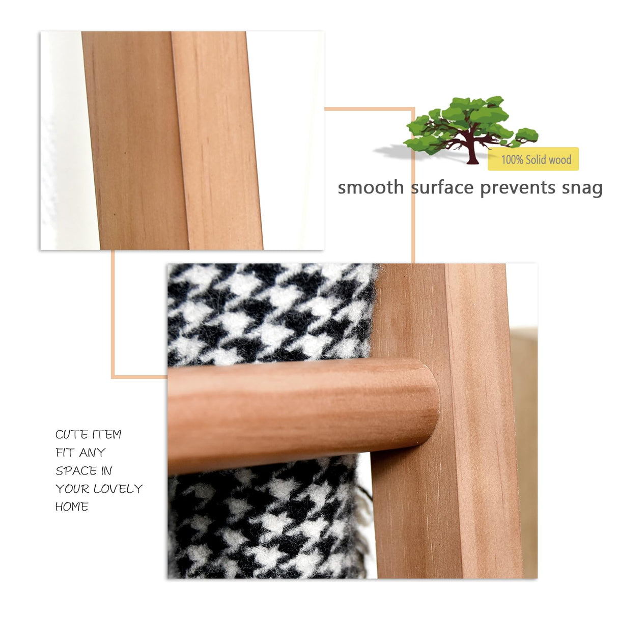 FUIN 6ft Wooden Natural Blanket Ladder Living Room Decorative Wall Leaning Farmhouse Quilt Display Holder Rustic Wood Towel Rack for Bathroom FUIN